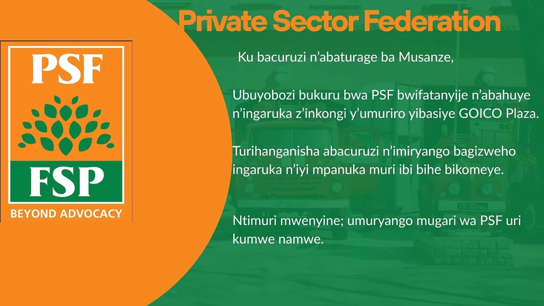PSF Stands in Solidarity with Traders, Families and Musanze District Following GOICO PLAZA Fire